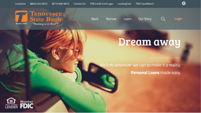 Screenshot of Tennessee State Bank's website